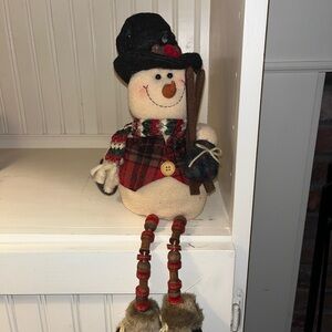Festive Snowman Holiday Decor with Black Hat and Red Plaid Sweater
